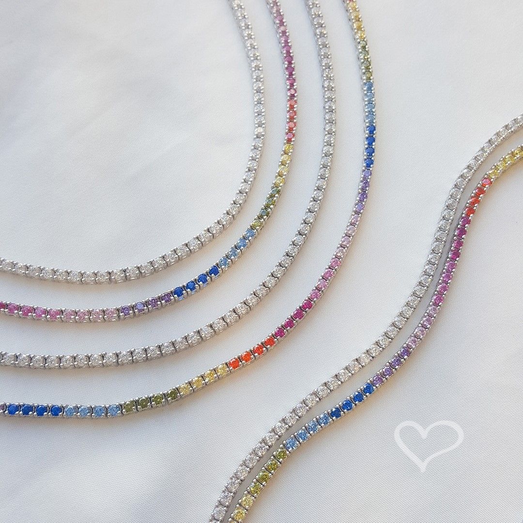 Colar Riviera Eugene 45 cm Zircônias Prata 925 Banhado em Ródio Branco