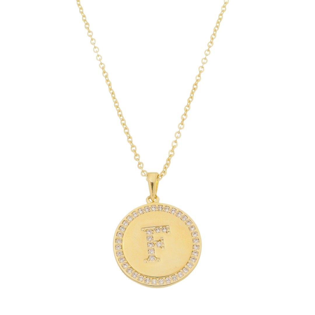 Colar Medalha Thassia Letra Nome Zircônias Folheado a Ouro 18k