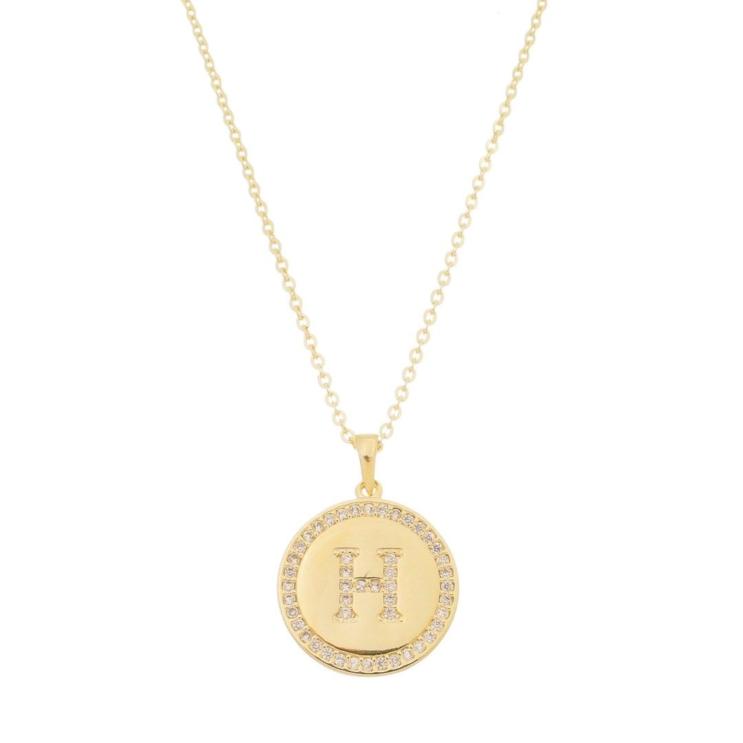 Colar Medalha Thassia Letra Nome Zircônias Folheado a Ouro 18k