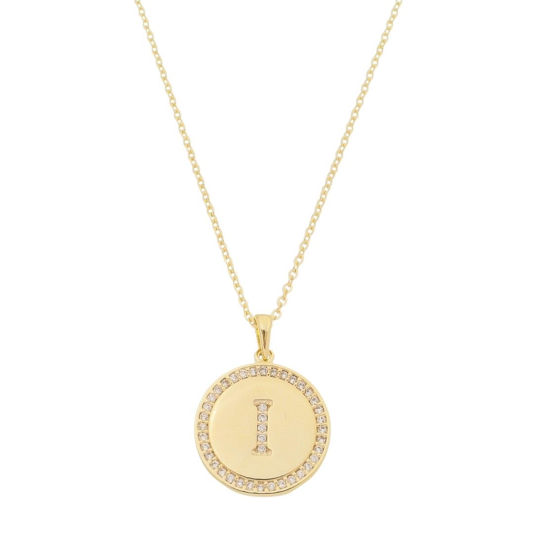 Colar Medalha Thassia Letra Nome Zircônias Folheado a Ouro 18k
