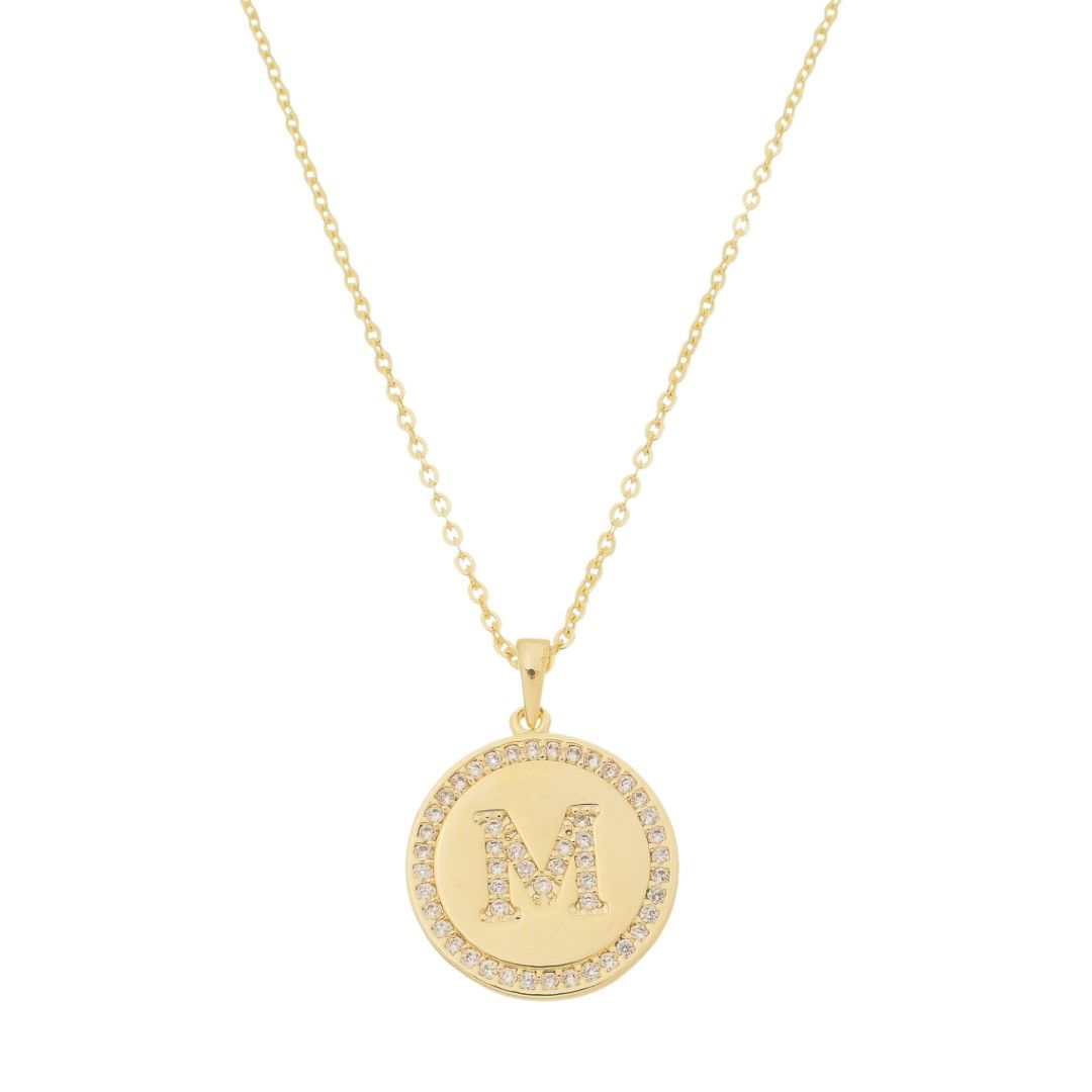 Colar Medalha Thassia Letra Nome Zircônias Folheado a Ouro 18k