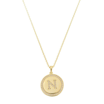 Colar Medalha Thassia Letra Nome Zircônias Folheado a Ouro 18k