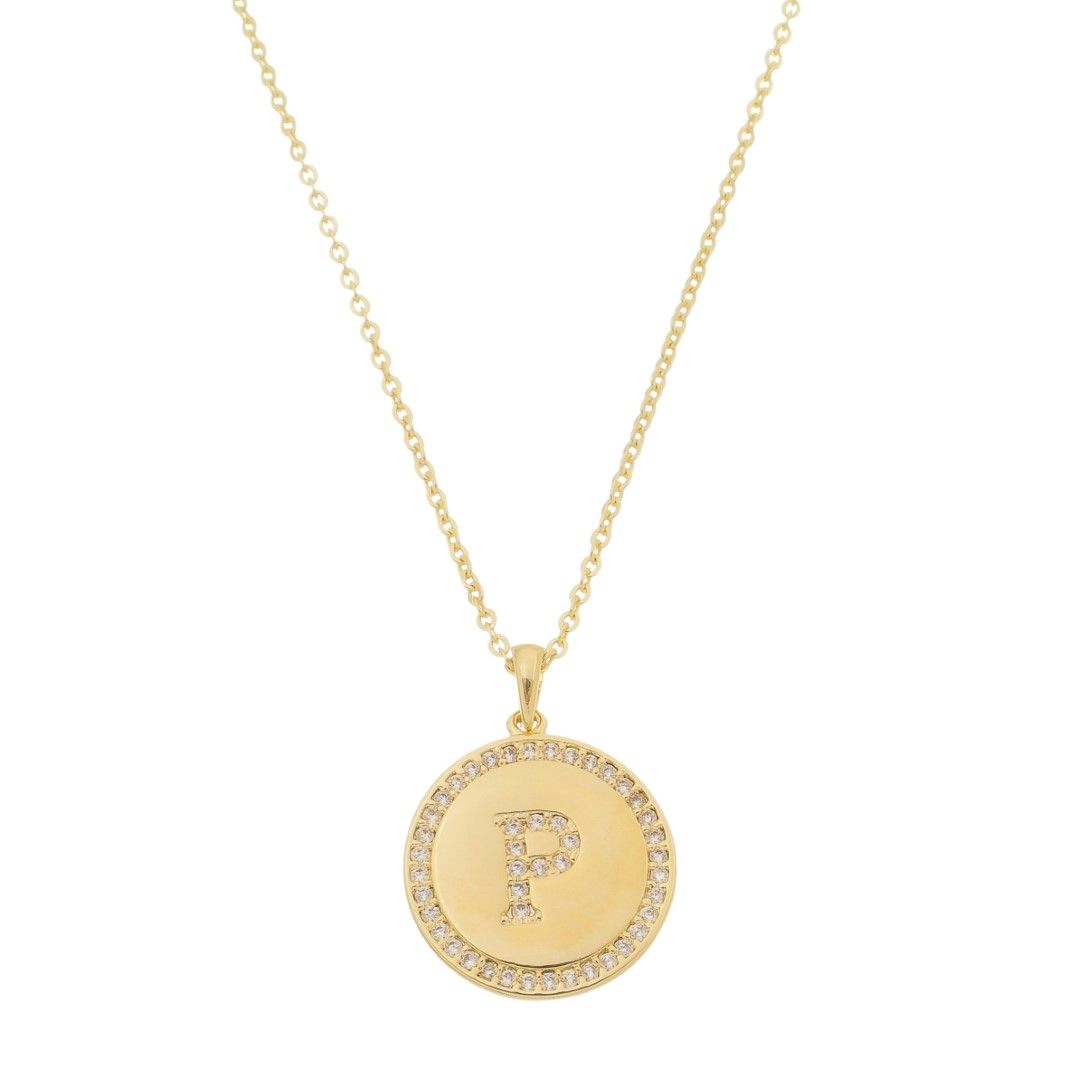 Colar Medalha Thassia Letra Nome Zircônias Folheado a Ouro 18k