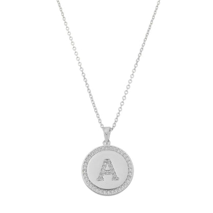 Colar Medalha Thassia Letra Nome Zircônias Folheado em Ródio Branco