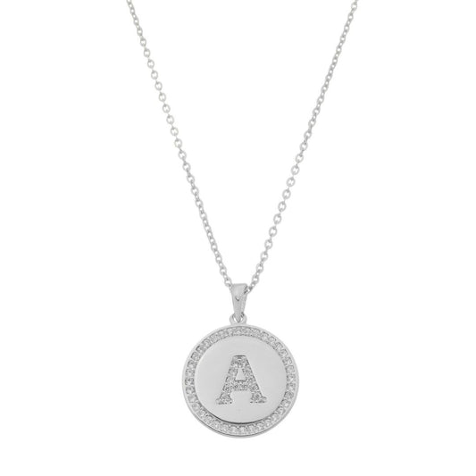 Colar Medalha Thassia Letra Nome Zircônias Folheado em Ródio Branco