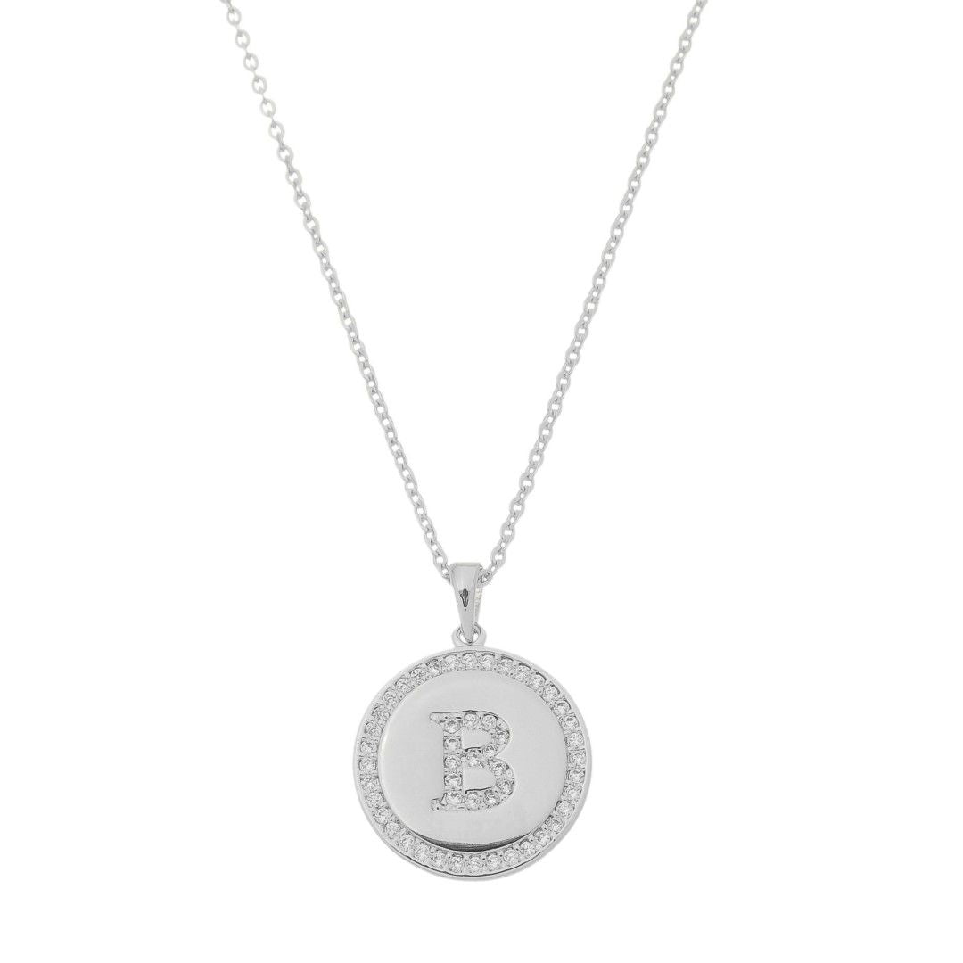 Colar Medalha Thassia Letra Nome Zircônias Folheado em Ródio Branco