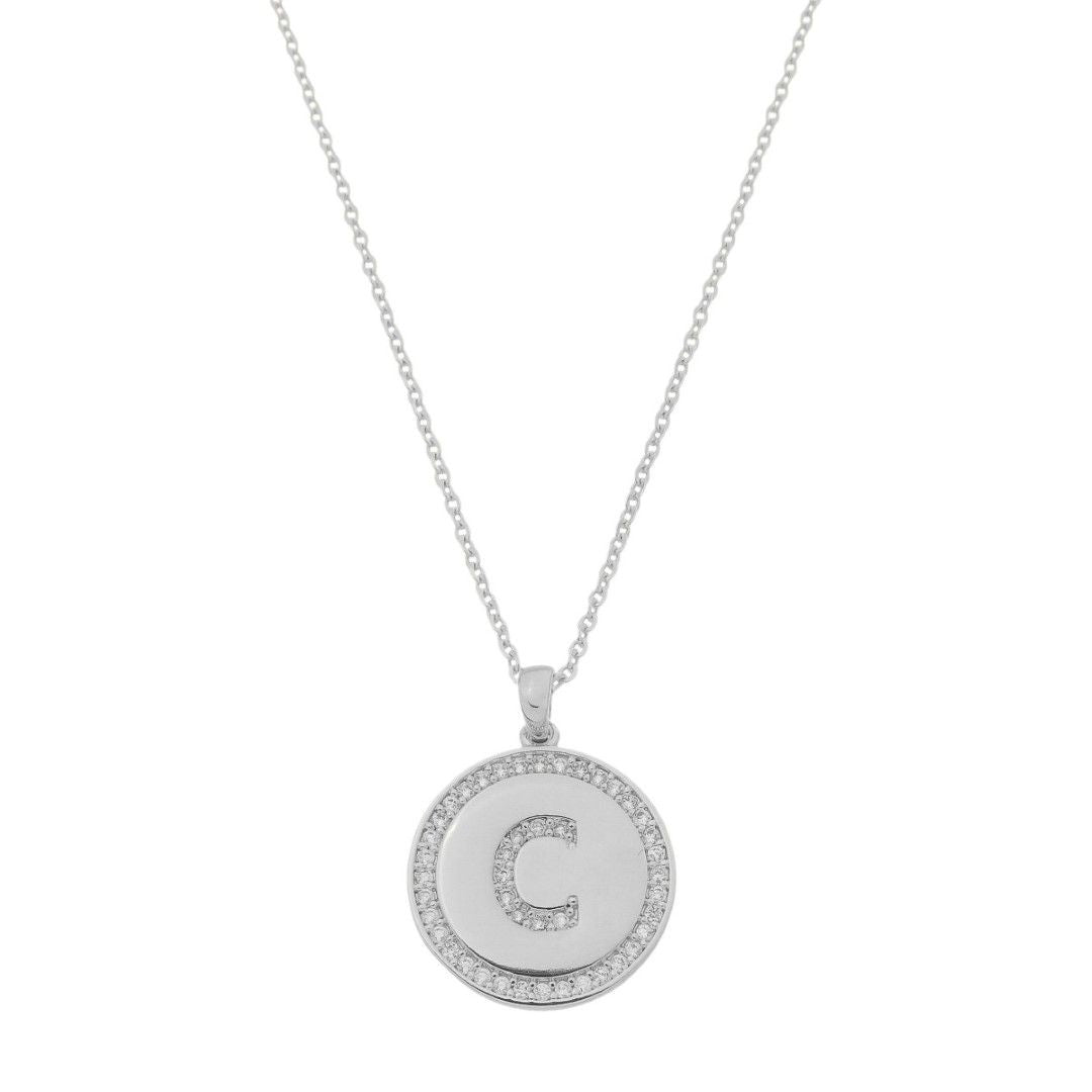 Colar Medalha Thassia Letra Nome Zircônias Folheado em Ródio Branco