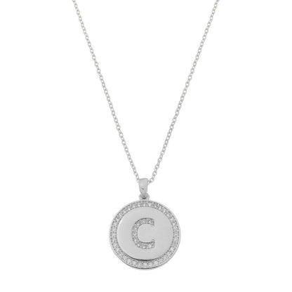 Colar Medalha Thassia Letra Nome Zircônias Folheado em Ródio Branco