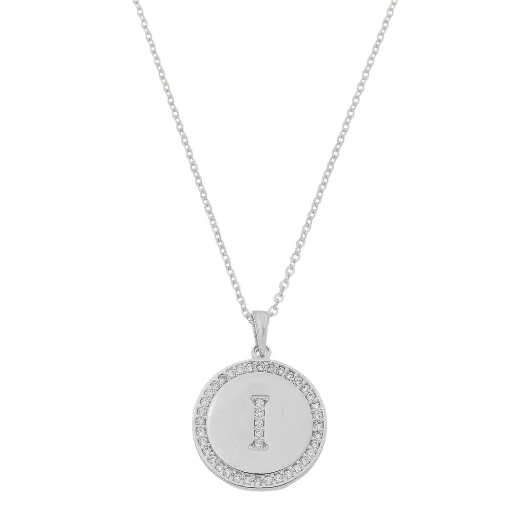 Colar Medalha Thassia Letra Nome Zircônias Folheado em Ródio Branco