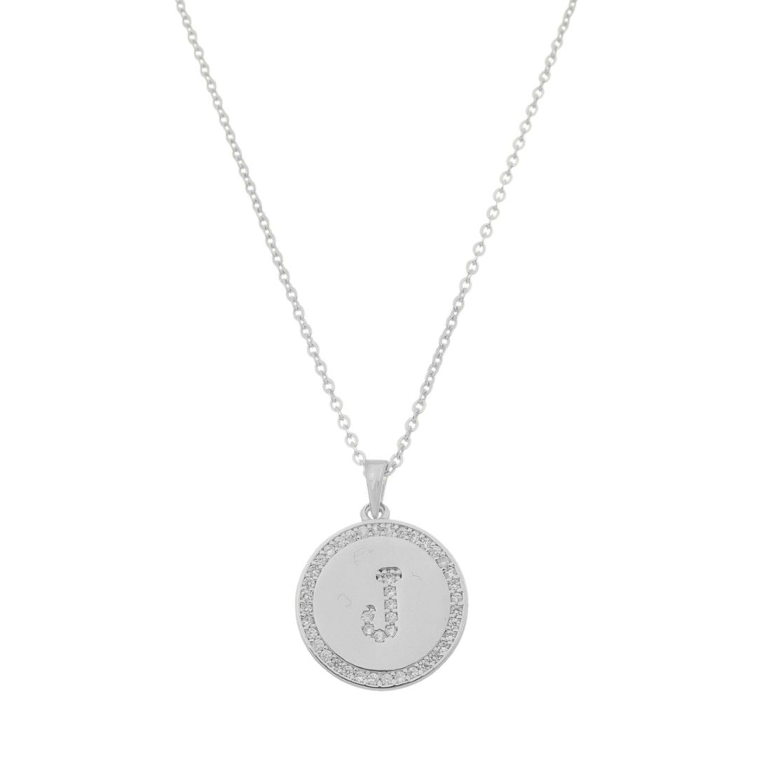 Colar Medalha Thassia Letra Nome Zircônias Folheado em Ródio Branco