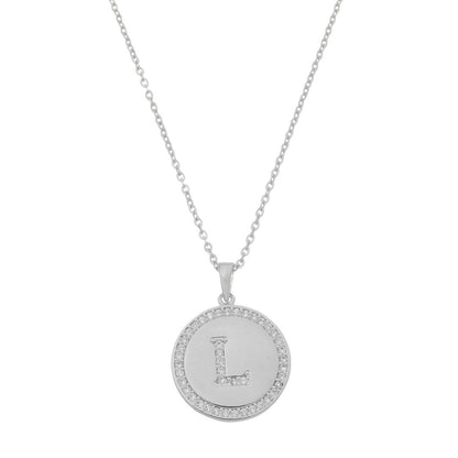 Colar Medalha Thassia Letra Nome Zircônias Folheado em Ródio Branco