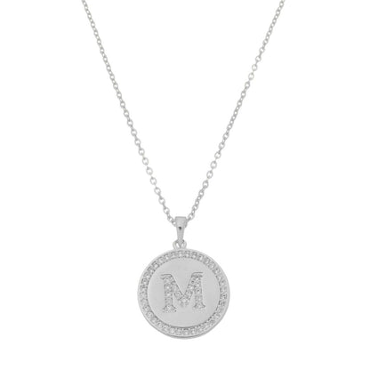 Colar Medalha Thassia Letra Nome Zircônias Folheado em Ródio Branco