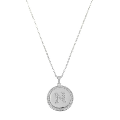 Colar Medalha Thassia Letra Nome Zircônias Folheado em Ródio Branco