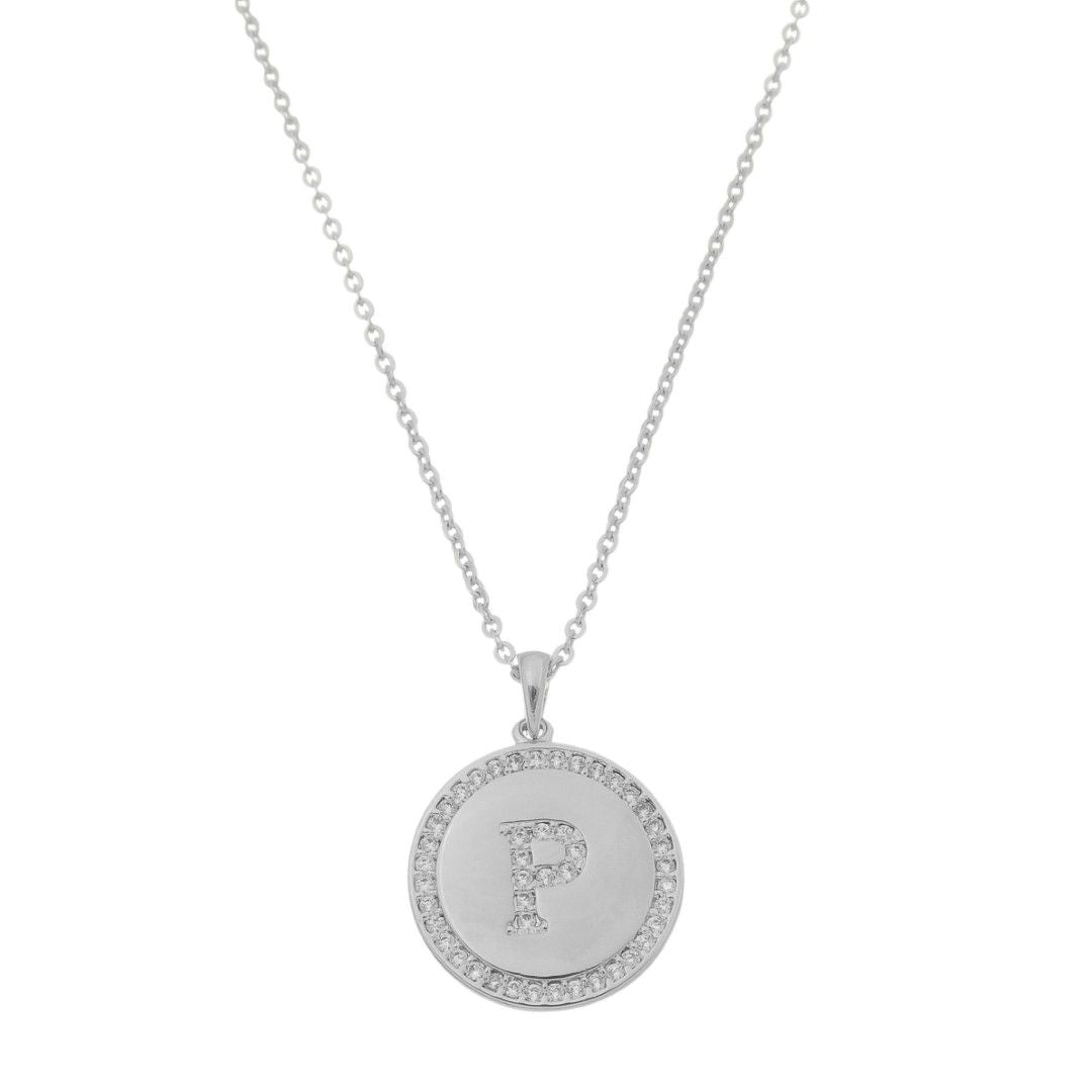 Colar Medalha Thassia Letra Nome Zircônias Folheado em Ródio Branco