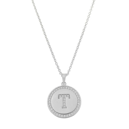Colar Medalha Thassia Letra Nome Zircônias Folheado em Ródio Branco