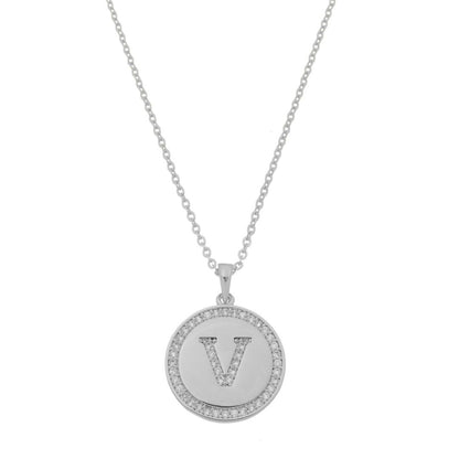 Colar Medalha Thassia Letra Nome Zircônias Folheado em Ródio Branco