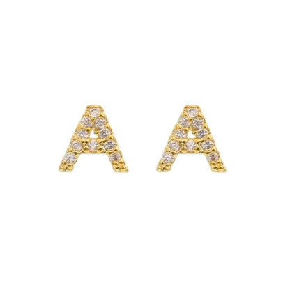 Brinco Mini Letra Inicial Zircônias Folheado a Ouro 18k