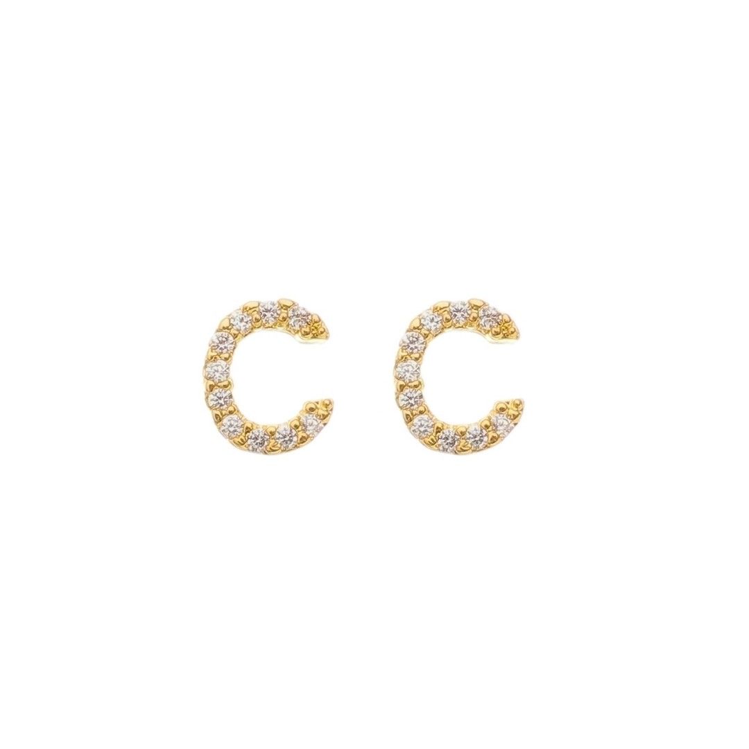 Brinco Mini Letra Inicial Zircônias Folheado a Ouro 18k