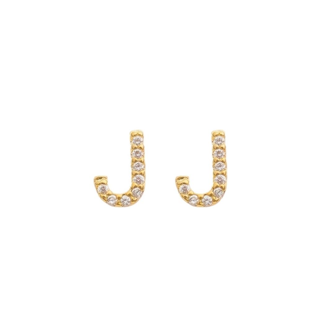 Brinco Mini Letra Inicial Zircônias Folheado a Ouro 18k