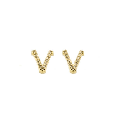 Brinco Mini Letra Inicial Zircônias Folheado a Ouro 18k