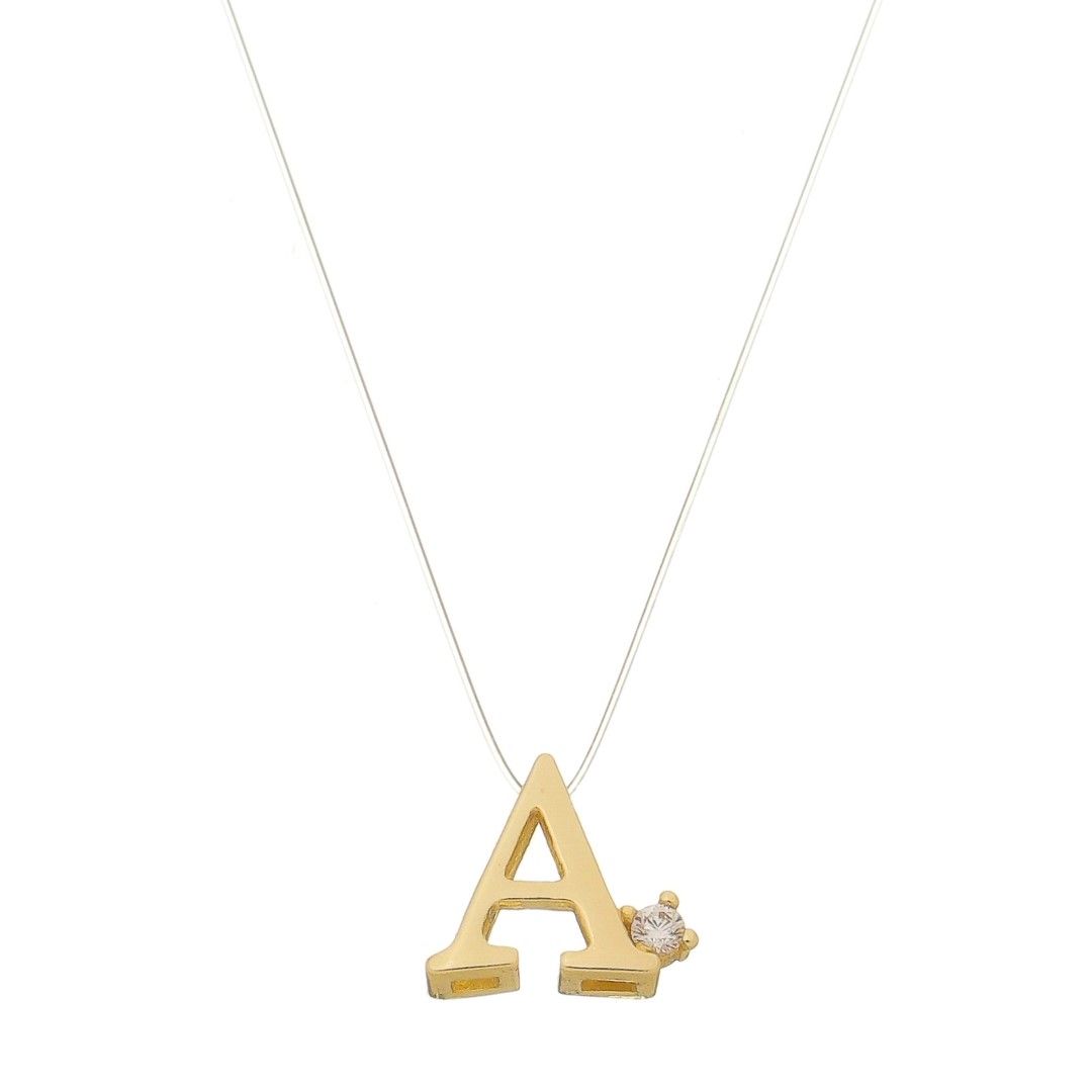 Choker Fio de Nylon Letra Inicial Zircônia Folheada a Ouro 18k
