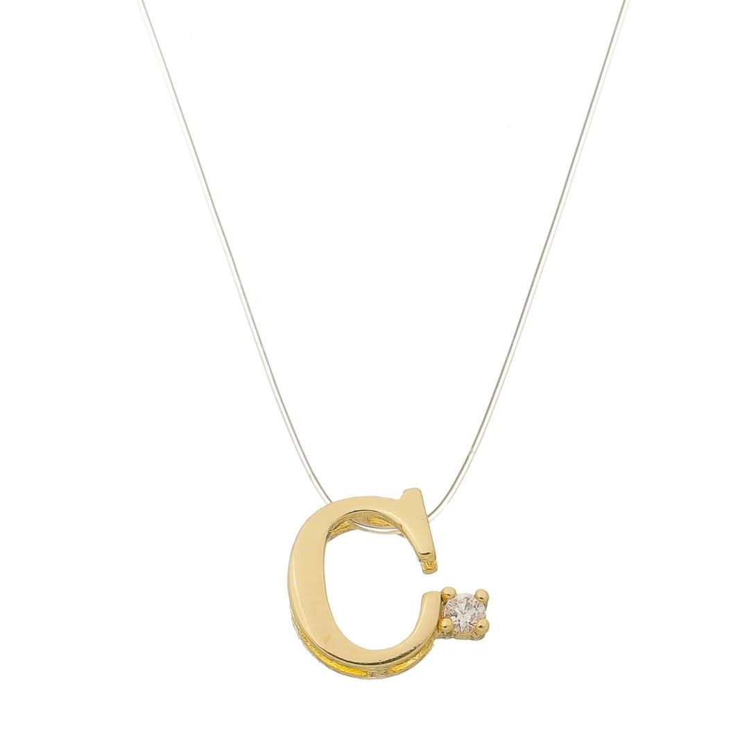 Choker Fio de Nylon Letra Inicial Zircônia Folheada a Ouro 18k