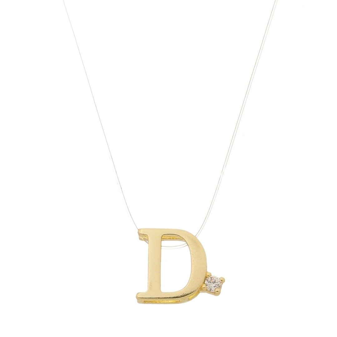Choker Fio de Nylon Letra Inicial Zircônia Folheada a Ouro 18k