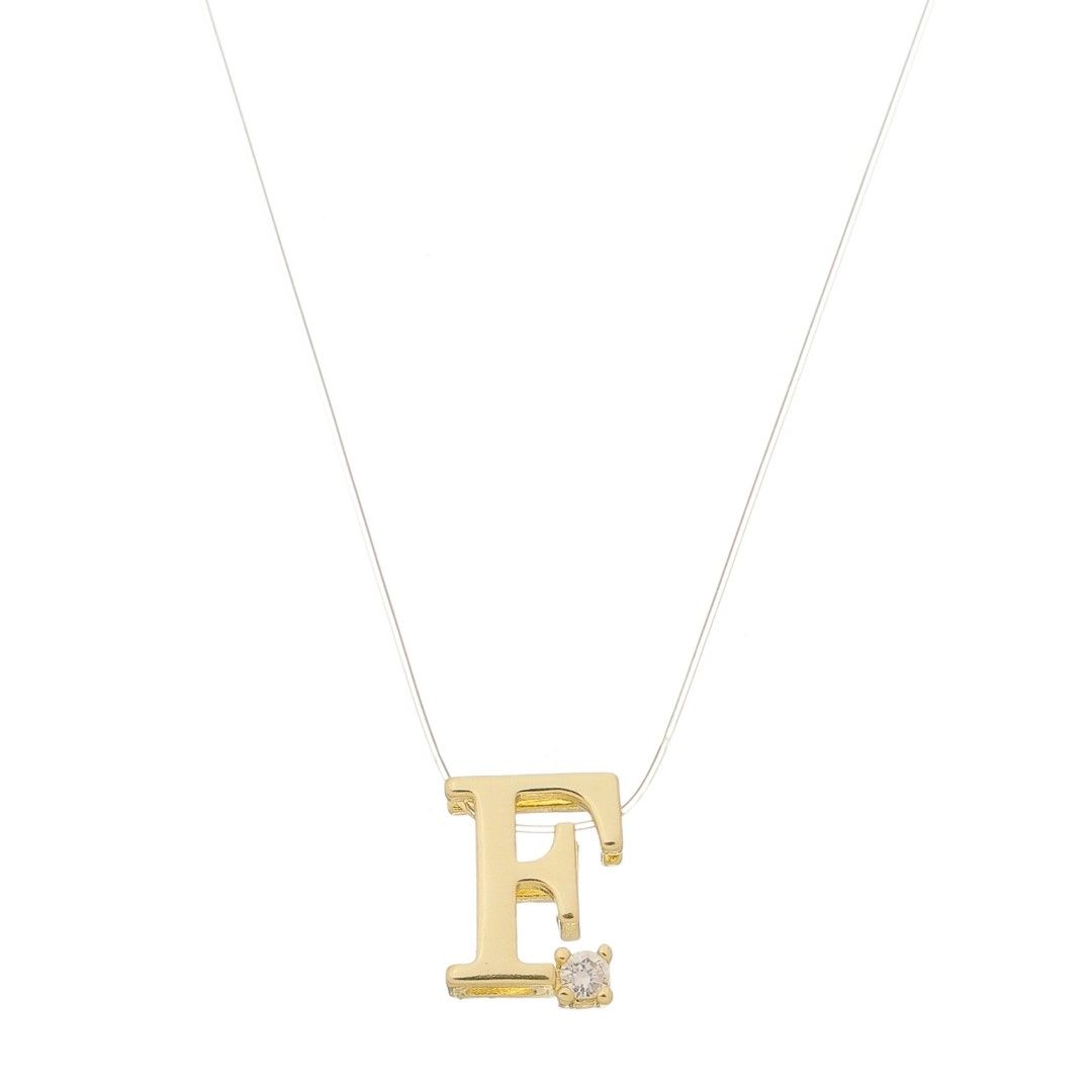 Choker Fio de Nylon Letra Inicial Zircônia Folheada a Ouro 18k
