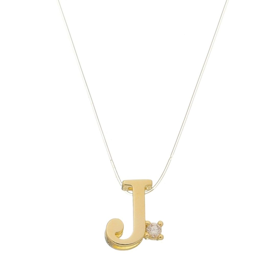 Choker Fio de Nylon Letra Inicial Zircônia Folheada a Ouro 18k