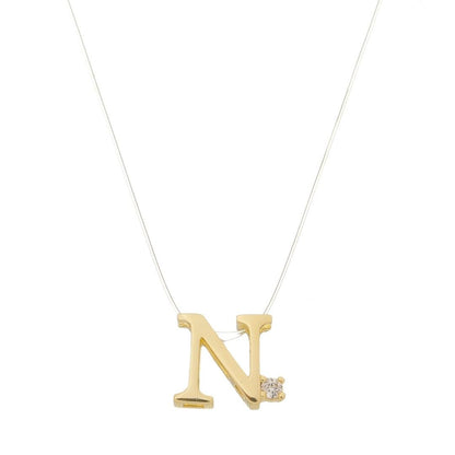 Choker Fio de Nylon Letra Inicial Zircônia Folheada a Ouro 18k