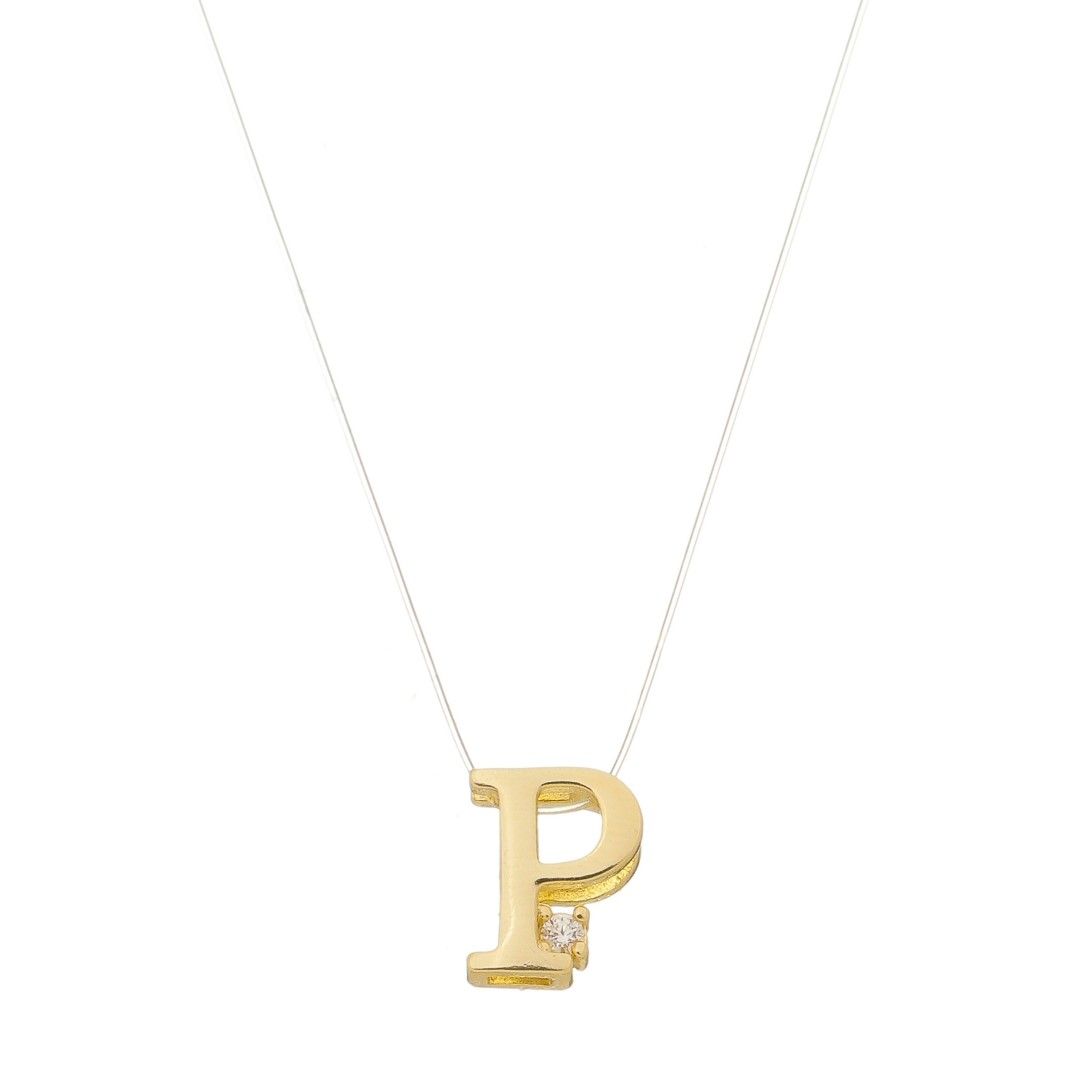 Choker Fio de Nylon Letra Inicial Zircônia Folheada a Ouro 18k
