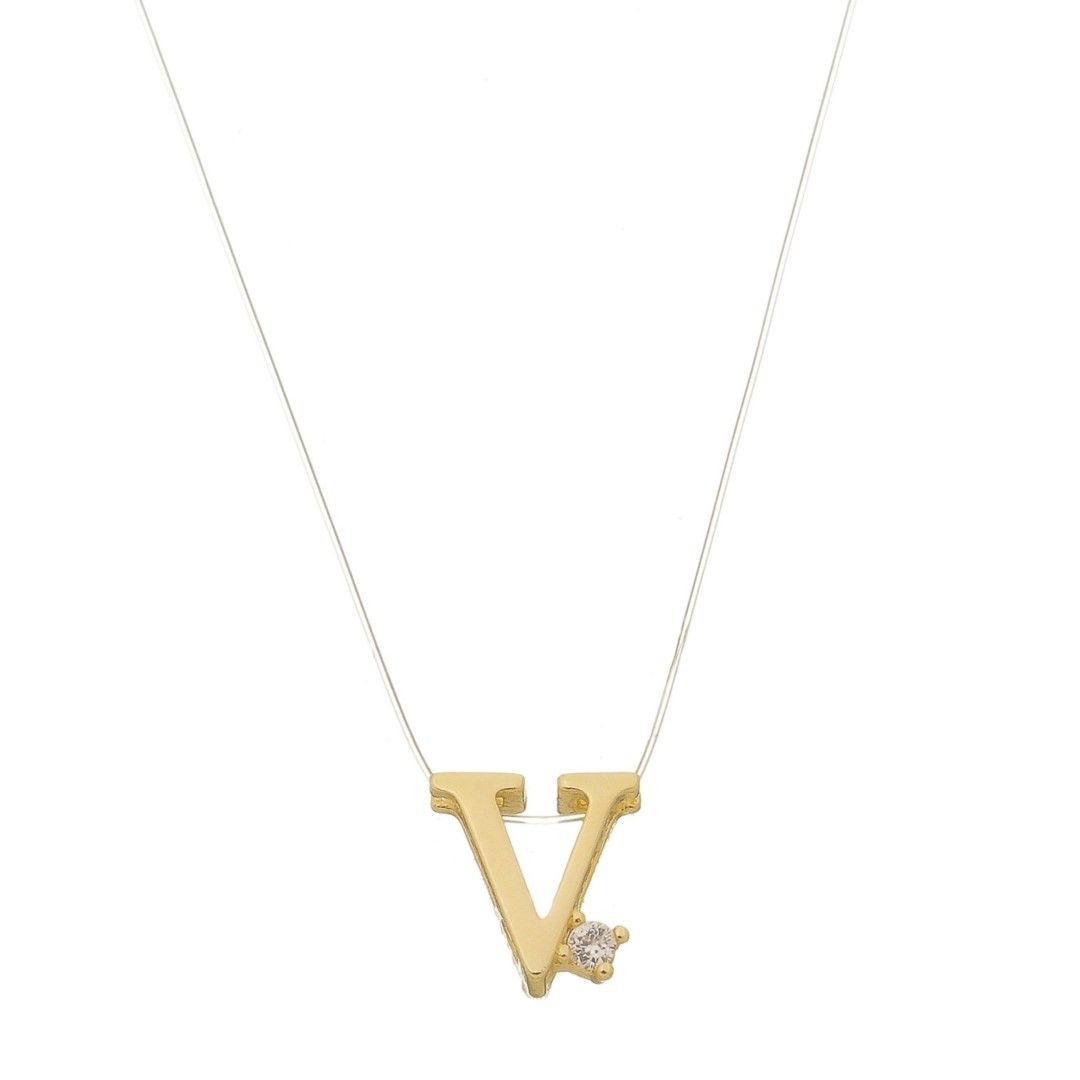 Choker Fio de Nylon Letra Inicial Zircônia Folheada a Ouro 18k