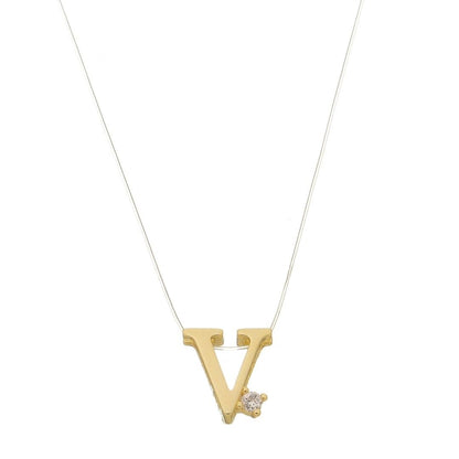 Choker Fio de Nylon Letra Inicial Zircônia Folheada a Ouro 18k