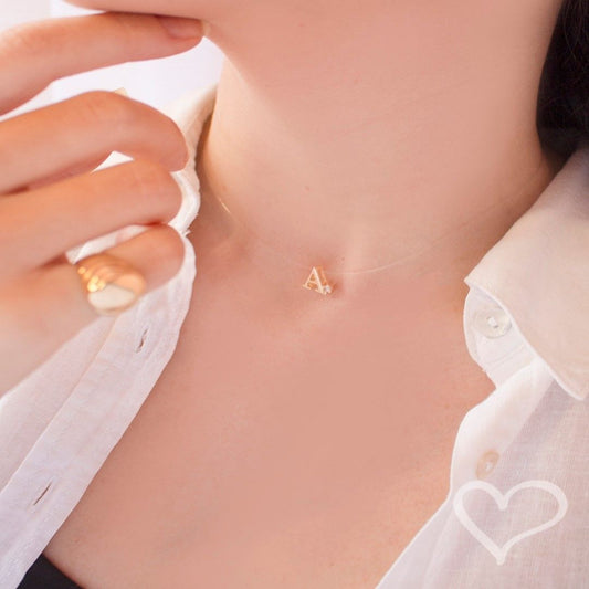 Choker Fio de Nylon Letra Inicial Zircônia Folheada a Ouro 18k