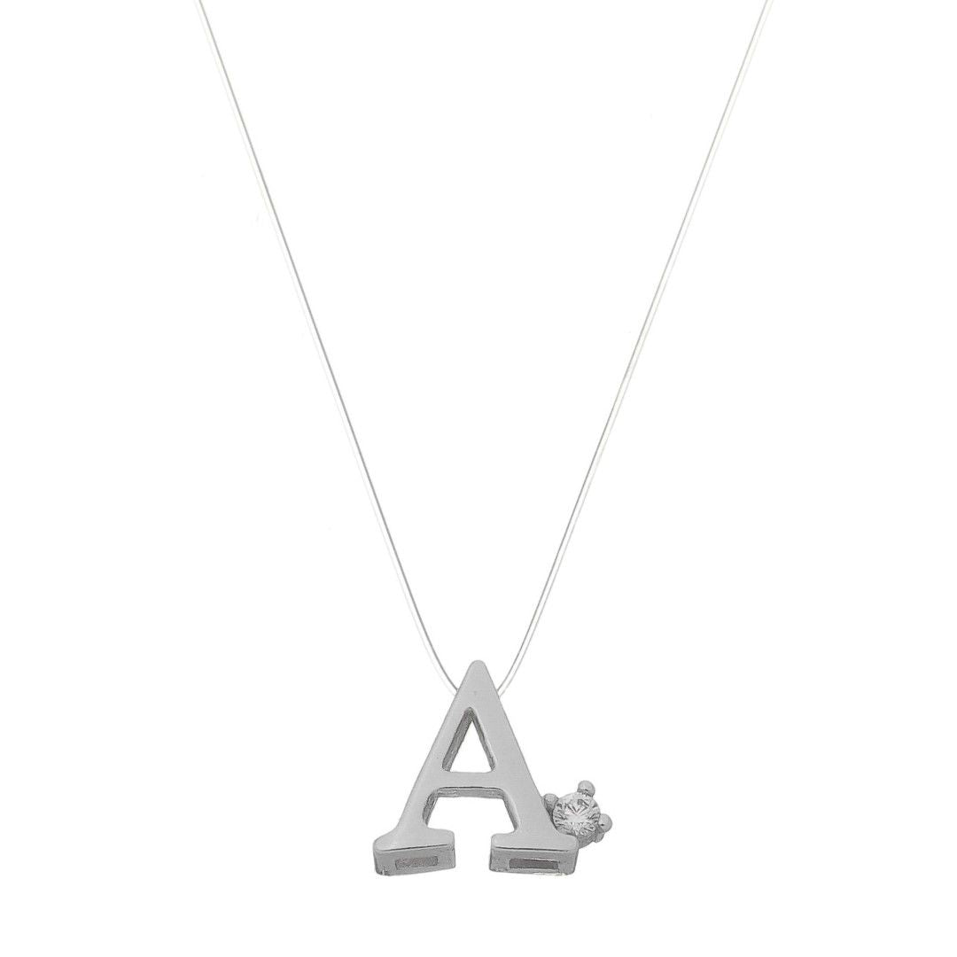 Choker Fio de Nylon Letra Inicial Zircônia Folheada em Ródio Branco