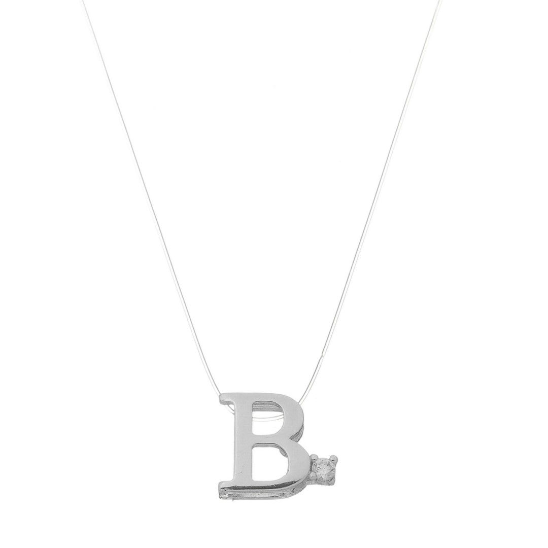 Choker Fio de Nylon Letra Inicial Zircônia Folheada em Ródio Branco