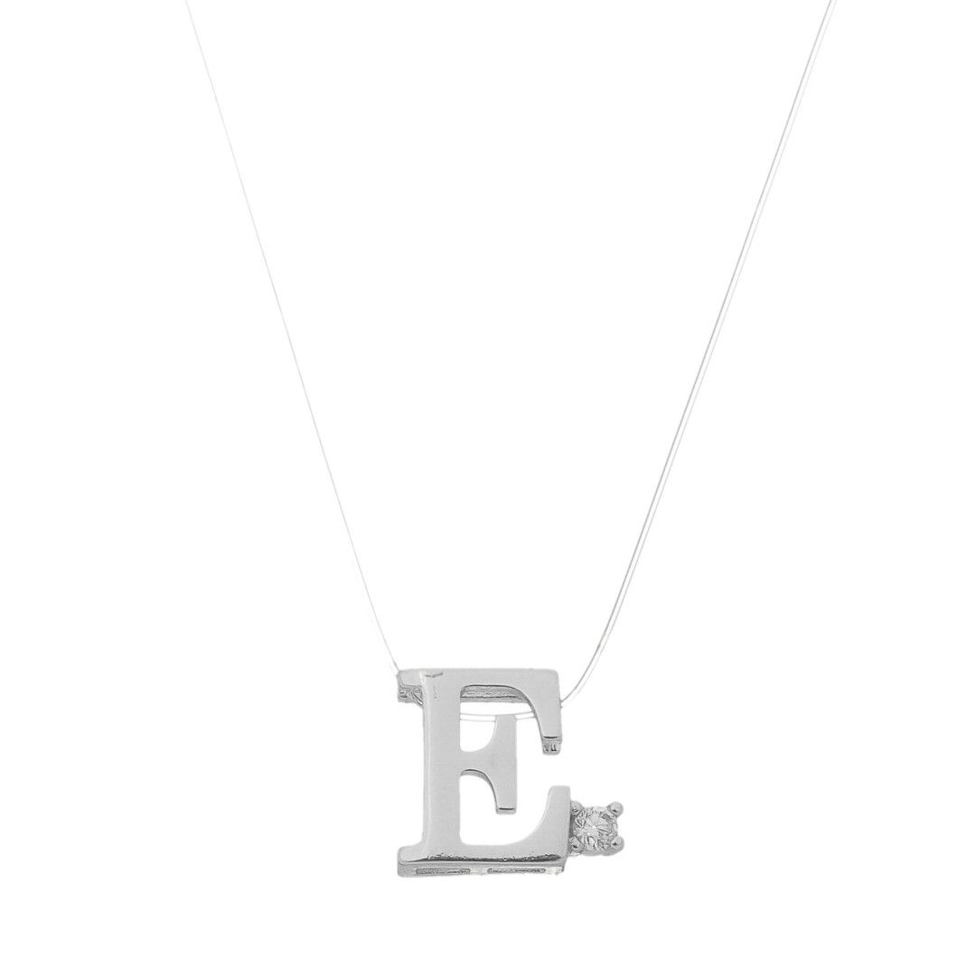 Choker Fio de Nylon Letra Inicial Zircônia Folheada em Ródio Branco