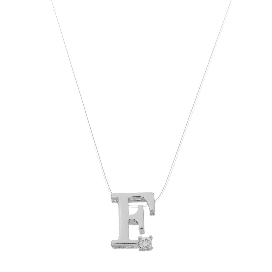 Choker Fio de Nylon Letra Inicial Zircônia Folheada em Ródio Branco