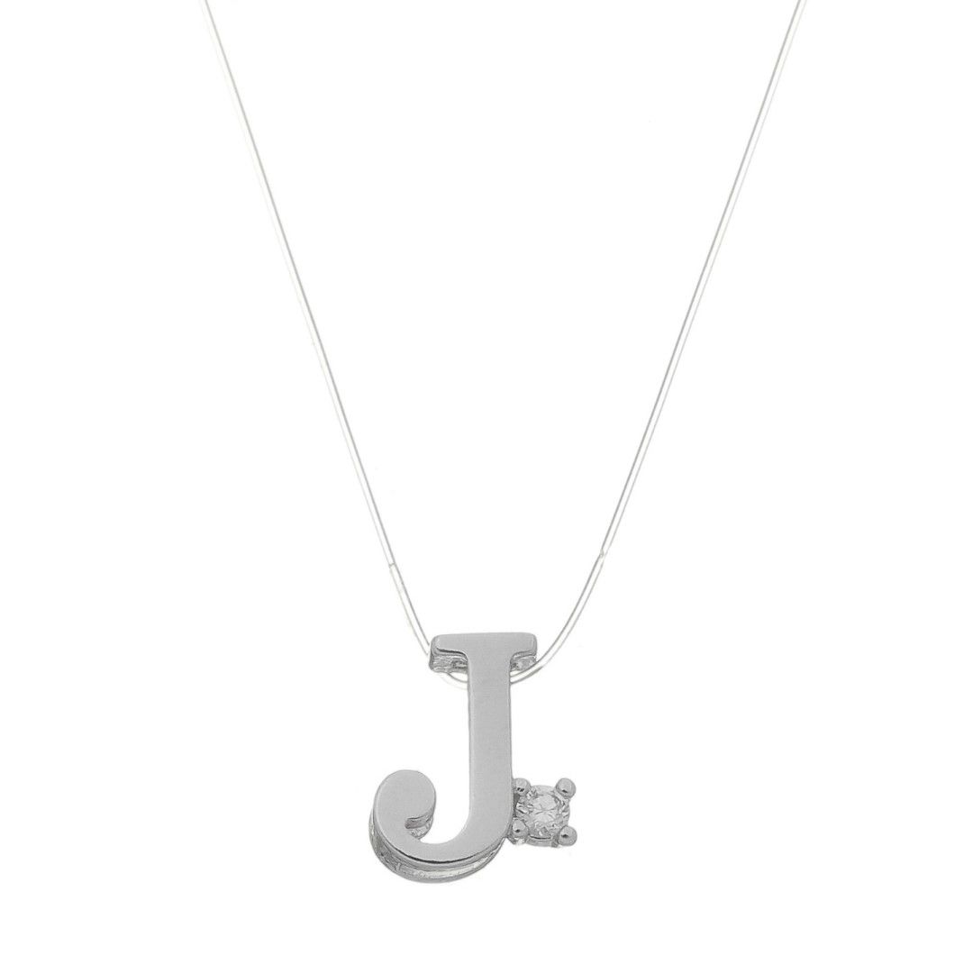 Choker Fio de Nylon Letra Inicial Zircônia Folheada em Ródio Branco