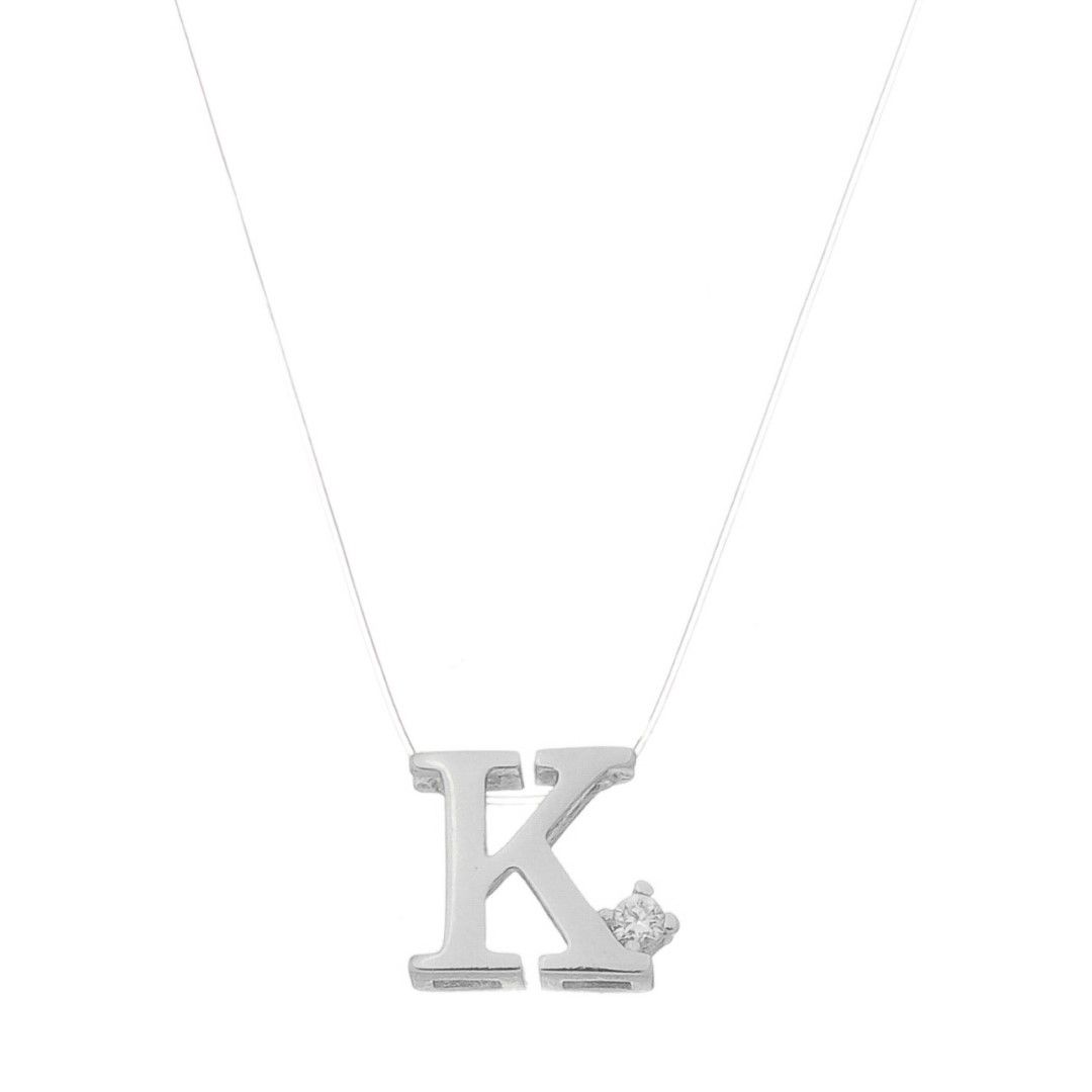 Choker Fio de Nylon Letra Inicial Zircônia Folheada em Ródio Branco