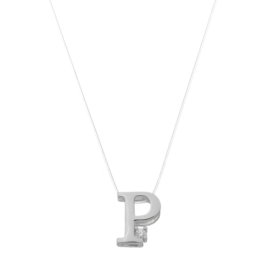 Choker Fio de Nylon Letra Inicial Zircônia Folheada em Ródio Branco