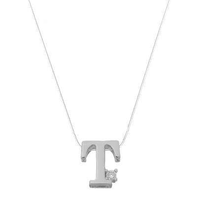 Choker Fio de Nylon Letra Inicial Zircônia Folheada em Ródio Branco