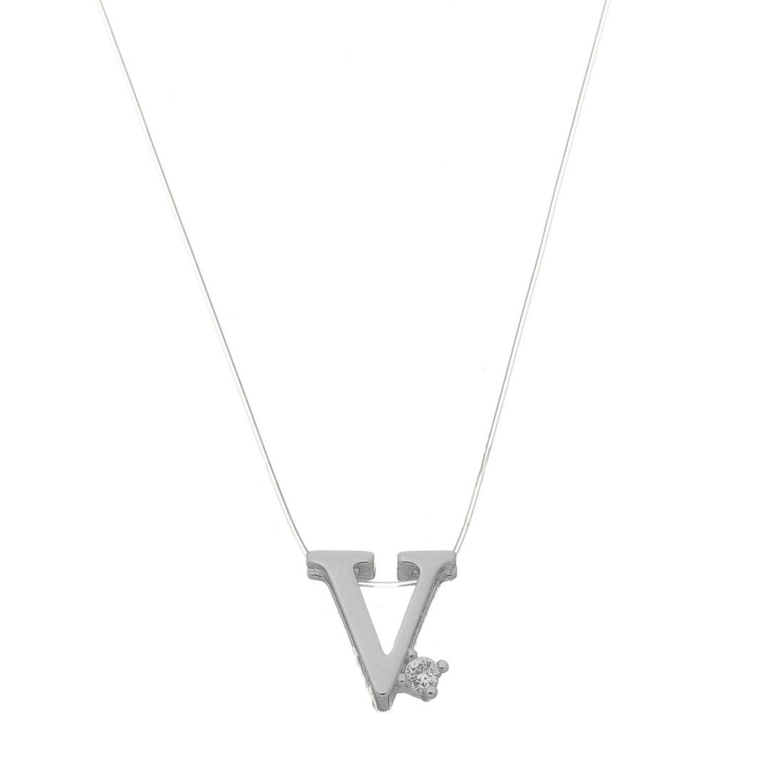Choker Fio de Nylon Letra Inicial Zircônia Folheada em Ródio Branco