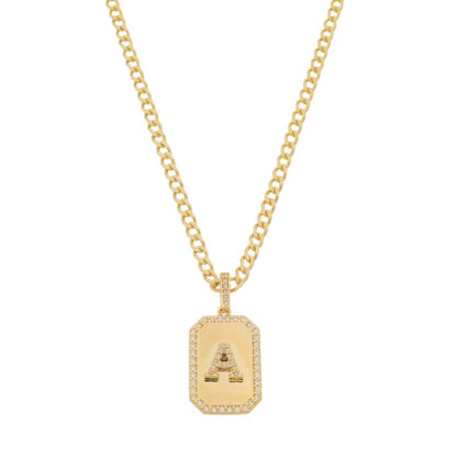 Colar Placa Vintage Letra Inicial a Zircônias Folheado a Ouro 18k