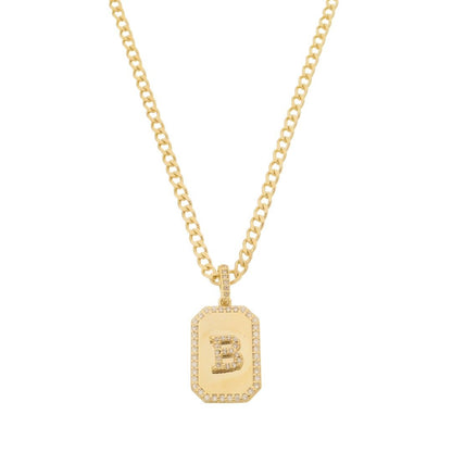 Colar Placa Vintage Letra Inicial a Zircônias Folheado a Ouro 18k