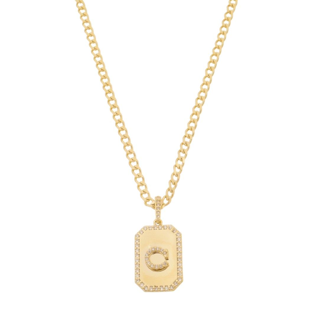 Colar Placa Vintage Letra Inicial a Zircônias Folheado a Ouro 18k