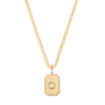 Colar Placa Vintage Letra Inicial a Zircônias Folheado a Ouro 18k