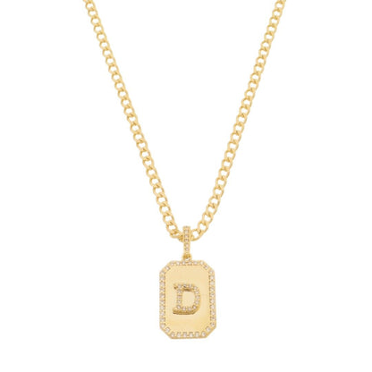 Colar Placa Vintage Letra Inicial a Zircônias Folheado a Ouro 18k