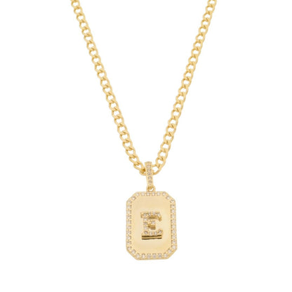 Colar Placa Vintage Letra Inicial a Zircônias Folheado a Ouro 18k