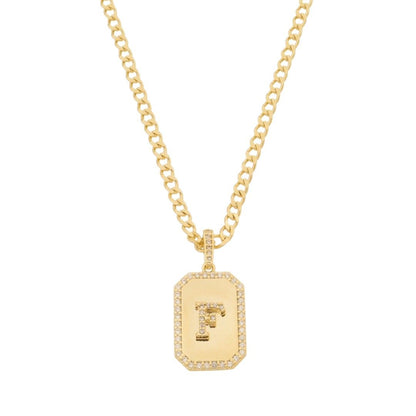 Colar Placa Vintage Letra Inicial a Zircônias Folheado a Ouro 18k
